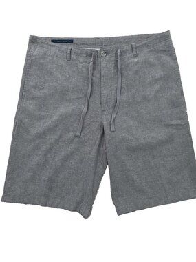 Perry Ellis Linen Walking Shorts Mens 34 Gray Drawstring Button 11" Inseam